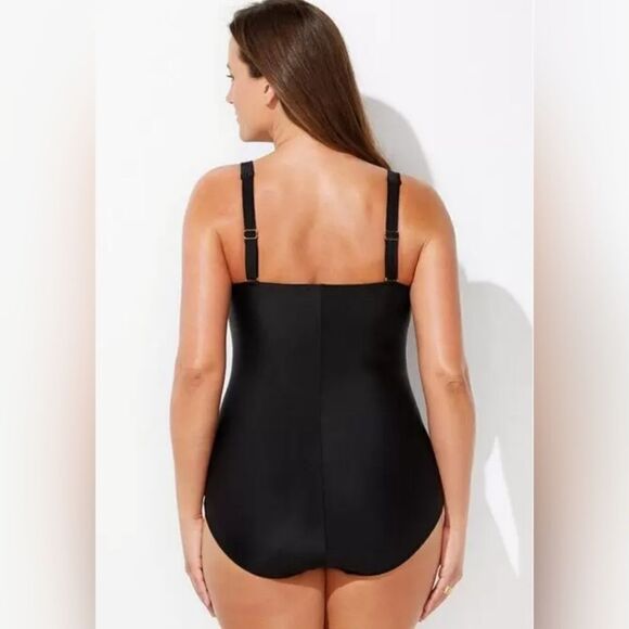 Swimsuits For All Black Twist Front One Piece 16 - Picture 3 of 11